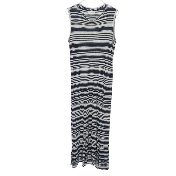 Velvet Linen Striped Midi Tank Dress M‎ Beach Vacation Minimalist Resortwear - Picture 1 of 8